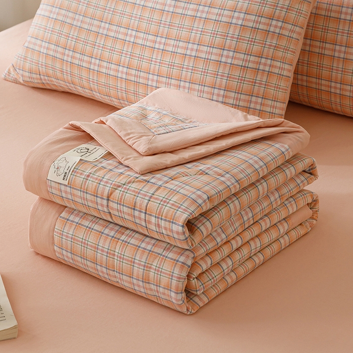 91家纺网 家纺一手货源 找家纺 悦然毛巾被 2026新款全棉水洗棉夏被夏凉被空调被 暖格晚风橙