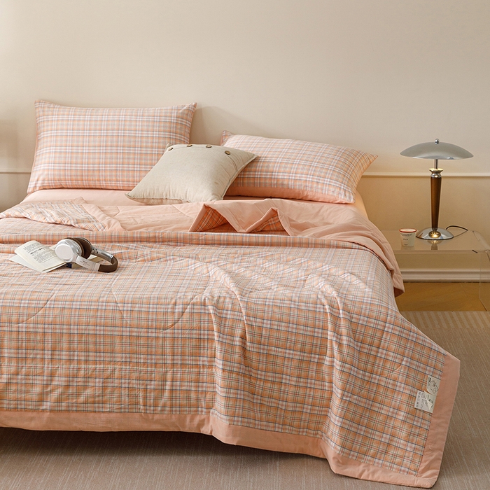 91家纺网 家纺一手货源 找家纺 悦然毛巾被 2026新款全棉水洗棉夏被夏凉被空调被 暖格晚风橙