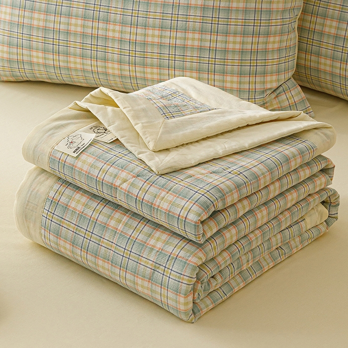 91家纺网 家纺一手货源 找家纺 悦然毛巾被 2026新款全棉水洗棉夏被夏凉被空调被 暖格晚风黄