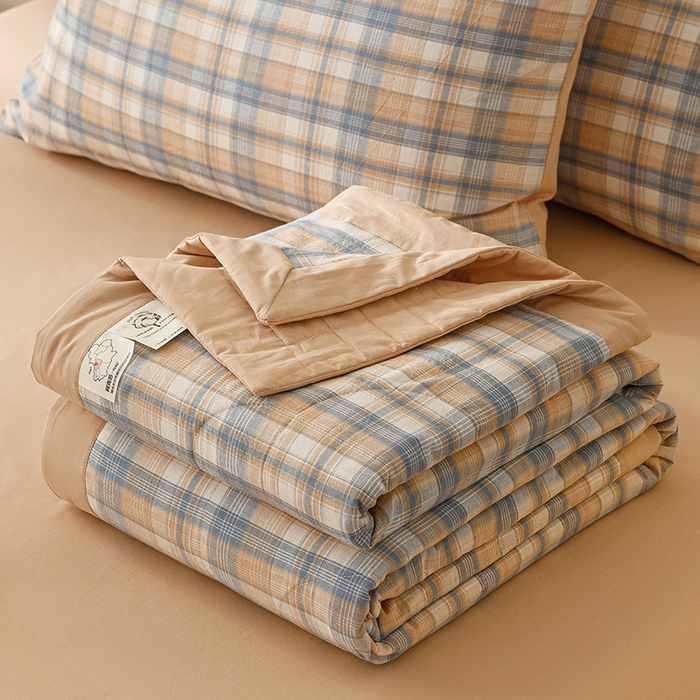 91家纺网 家纺一手货源 找家纺 悦然毛巾被 2026新款全棉水洗棉夏被夏凉被空调被 暖格晚风咖