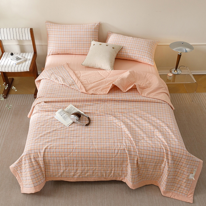 91家纺网 家纺一手货源 找家纺 悦然毛巾被 2026新款全棉水洗棉夏被夏凉被空调被 暖格晚风橙