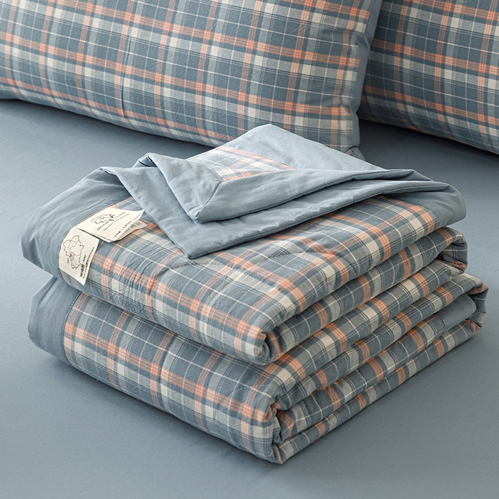 悦然毛巾被 2026新款全棉水洗棉夏被夏凉被空调被 暖格晚风蓝