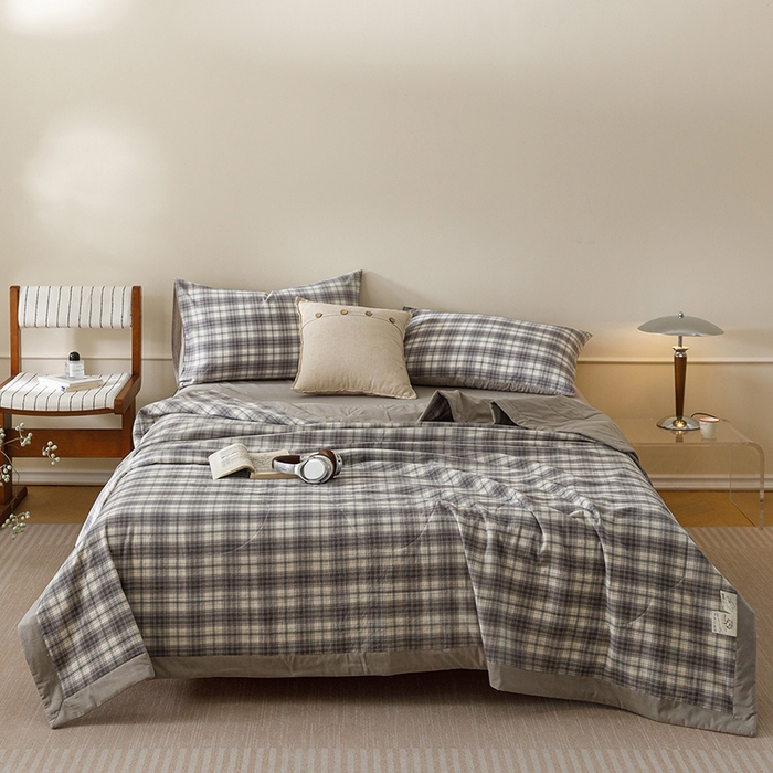 91家纺网 家纺一手货源 找家纺 悦然毛巾被 2026新款全棉水洗棉夏被夏凉被空调被 暖格晚风灰