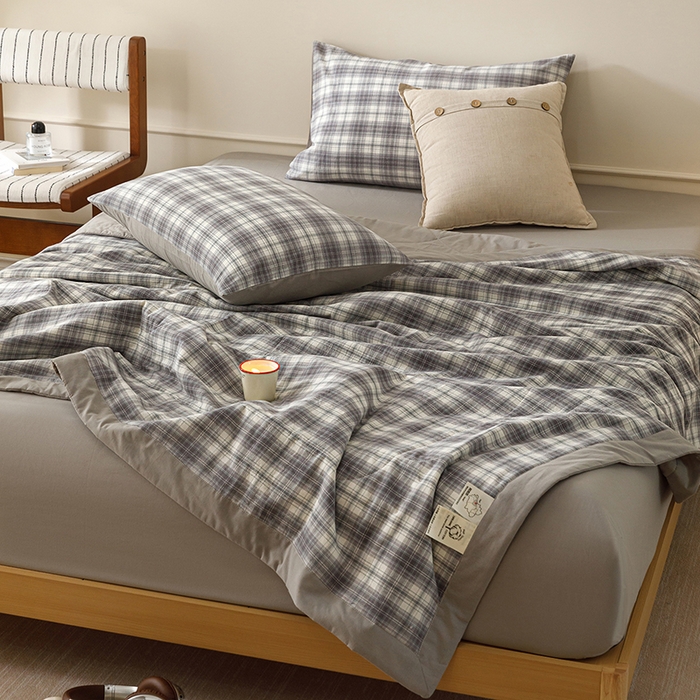 91家纺网 家纺一手货源 找家纺 悦然毛巾被 2026新款全棉水洗棉夏被夏凉被空调被 暖格晚风灰