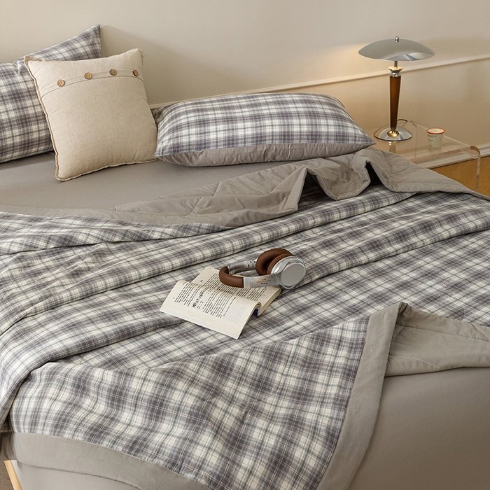 91家纺网 家纺一手货源 找家纺 悦然毛巾被 2026新款全棉水洗棉夏被夏凉被空调被 暖格晚风灰