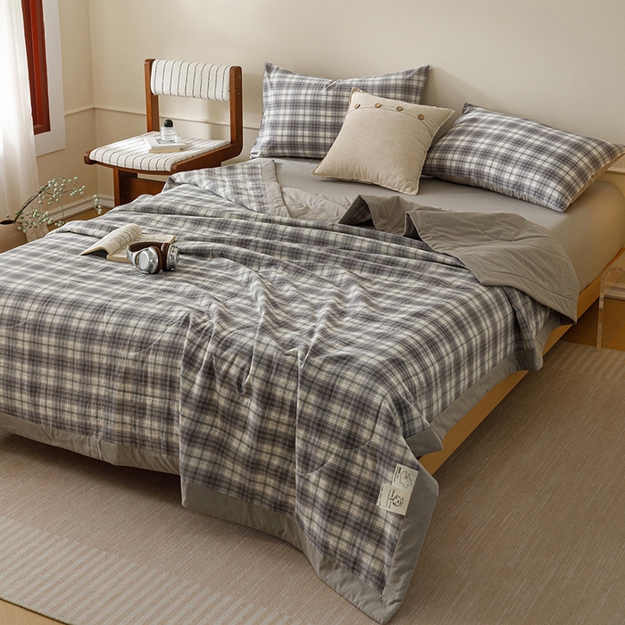 91家纺网 家纺一手货源 找家纺 悦然毛巾被 2026新款全棉水洗棉夏被夏凉被空调被 暖格晚风灰