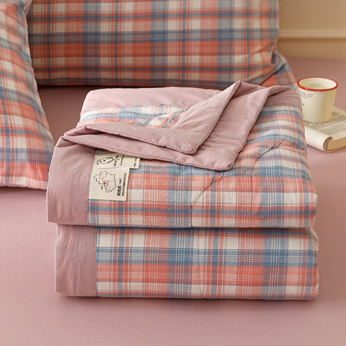 91家纺网 家纺一手货源 找家纺 悦然毛巾被 2026新款全棉水洗棉夏被夏凉被空调被 暖格晚风粉