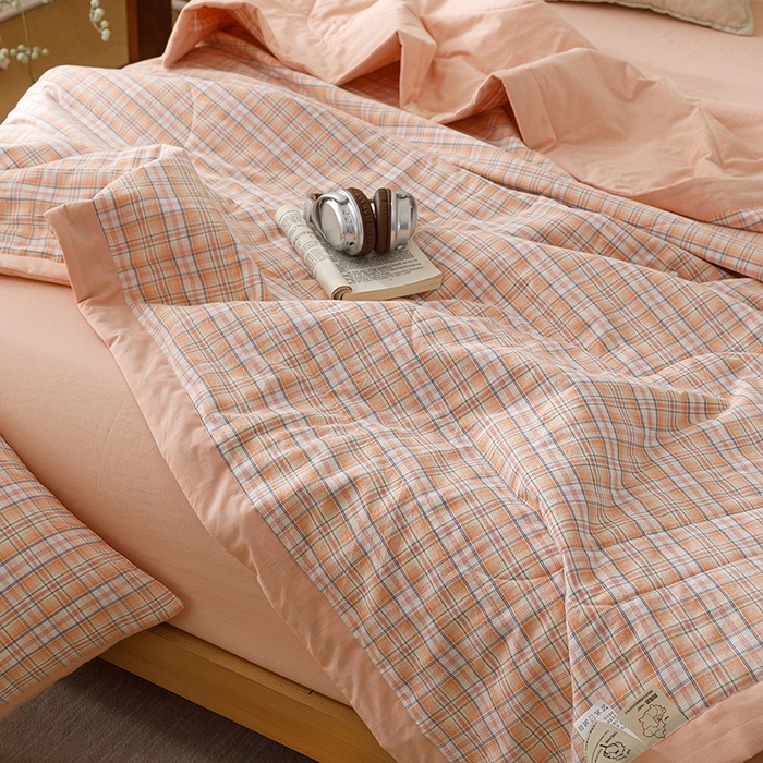 91家纺网 家纺一手货源 找家纺 悦然毛巾被 2026新款全棉水洗棉夏被夏凉被空调被 暖格晚风橙