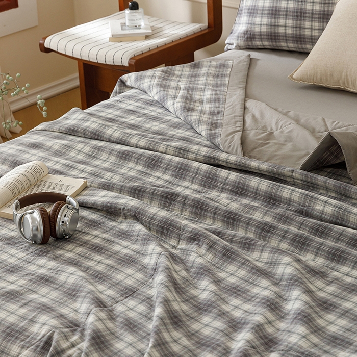 91家纺网 家纺一手货源 找家纺 悦然毛巾被 2026新款全棉水洗棉夏被夏凉被空调被 暖格晚风灰