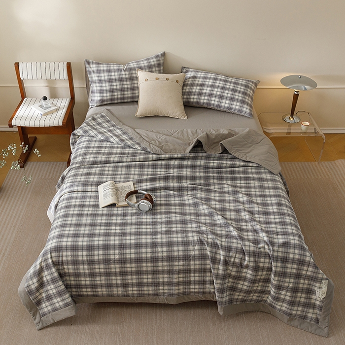 91家纺网 家纺一手货源 找家纺 悦然毛巾被 2026新款全棉水洗棉夏被夏凉被空调被 暖格晚风灰