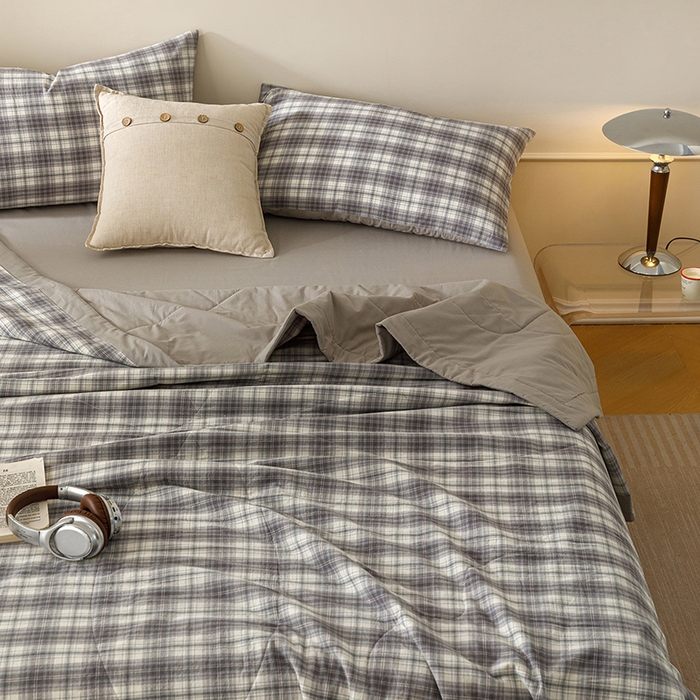 91家纺网 家纺一手货源 找家纺 悦然毛巾被 2026新款全棉水洗棉夏被夏凉被空调被 暖格晚风灰