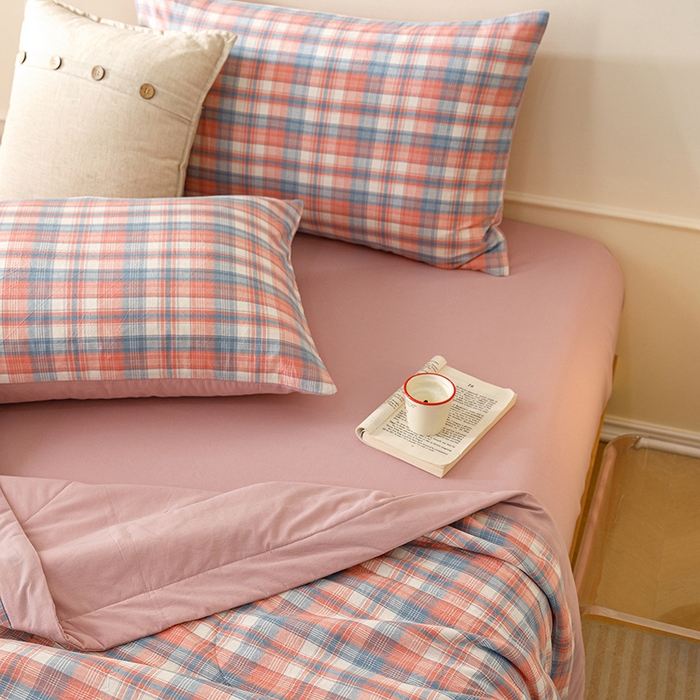 91家纺网 家纺一手货源 找家纺 悦然毛巾被 2026新款全棉水洗棉夏被夏凉被空调被 暖格晚风粉