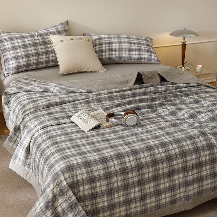 91家纺网 家纺一手货源 找家纺 悦然毛巾被 2026新款全棉水洗棉夏被夏凉被空调被 暖格晚风灰