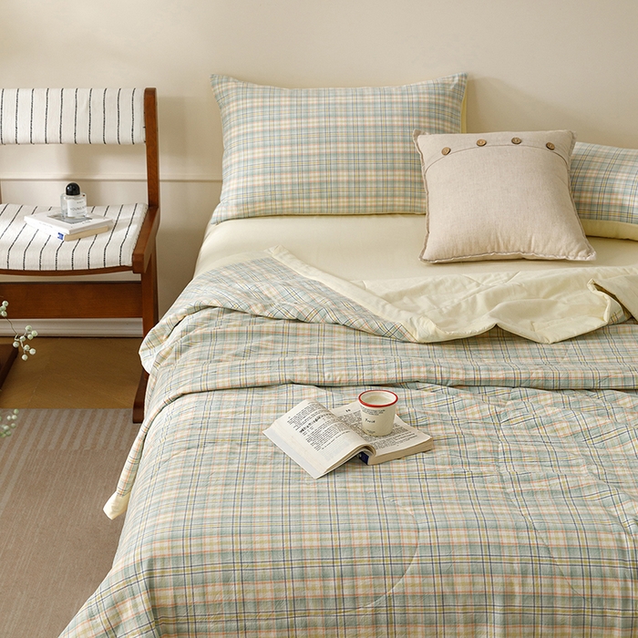 91家纺网 家纺一手货源 找家纺 悦然毛巾被 2026新款全棉水洗棉夏被夏凉被空调被 暖格晚风黄