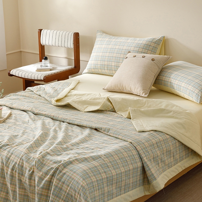 91家纺网 家纺一手货源 找家纺 悦然毛巾被 2026新款全棉水洗棉夏被夏凉被空调被 暖格晚风黄