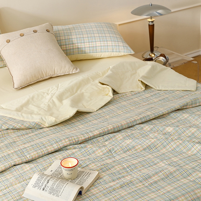 91家纺网 家纺一手货源 找家纺 悦然毛巾被 2026新款全棉水洗棉夏被夏凉被空调被 暖格晚风黄