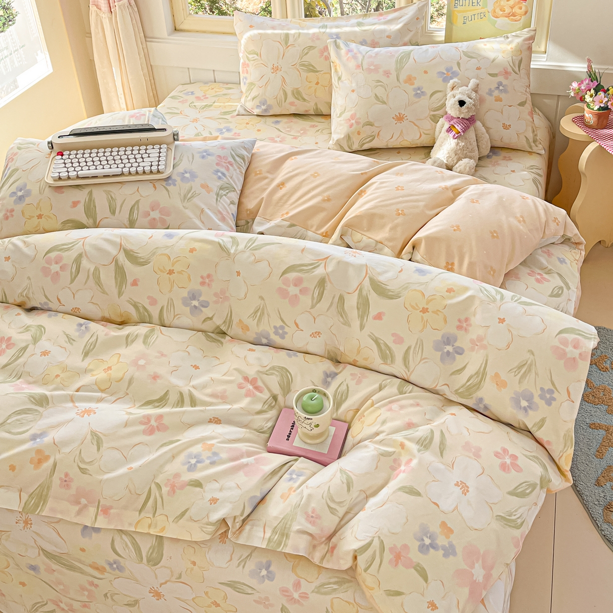 寻米 2026新款13070全棉纯棉印花单床单床单单件-风格二 春风里-杏色