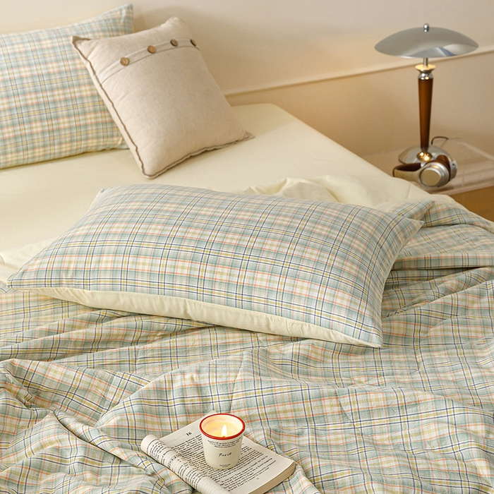 91家纺网 家纺一手货源 找家纺 悦然毛巾被 2026新款全棉水洗棉夏被夏凉被空调被 暖格晚风黄