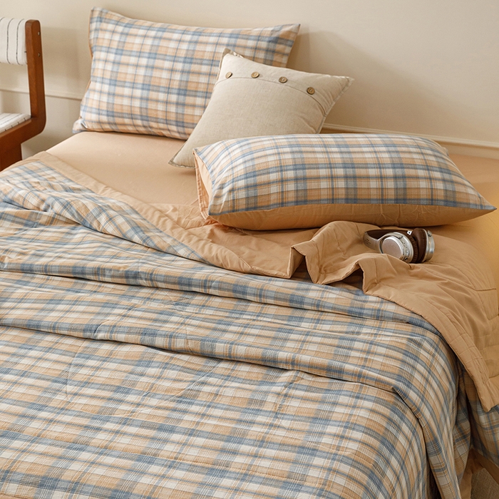 91家纺网 家纺一手货源 找家纺 悦然毛巾被 2026新款全棉水洗棉夏被夏凉被空调被 暖格晚风咖