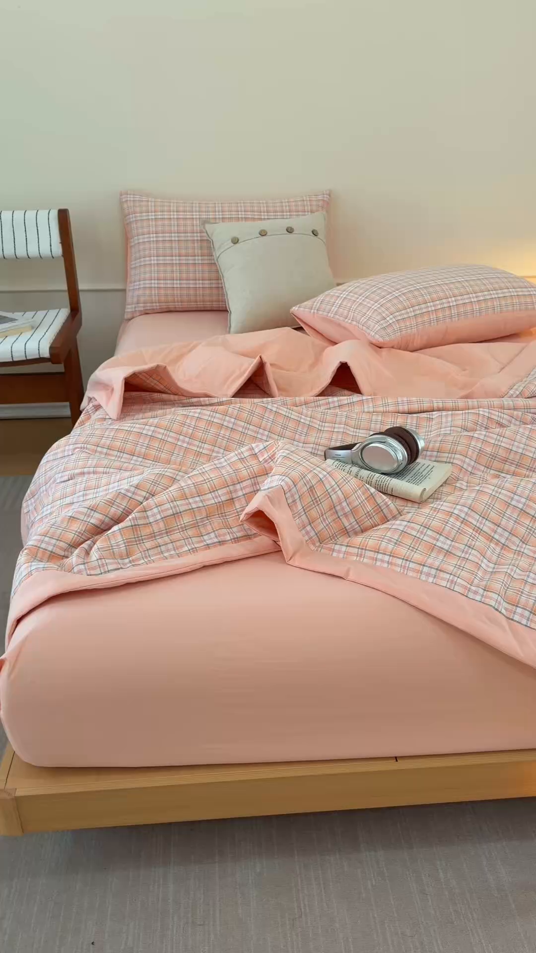 91家纺网 家纺一手货源 找家纺 悦然毛巾被 2026新款全棉水洗棉夏被夏凉被空调被 暖格晚风橙