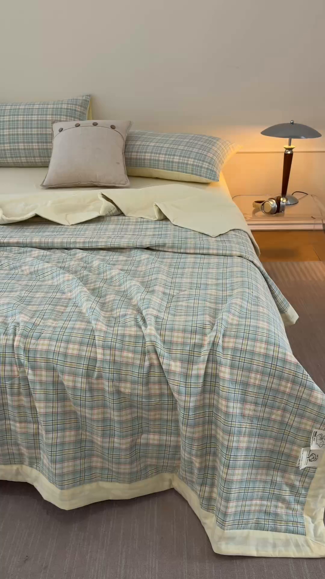 91家纺网 家纺一手货源 找家纺 悦然毛巾被 2026新款全棉水洗棉夏被夏凉被空调被 暖格晚风黄