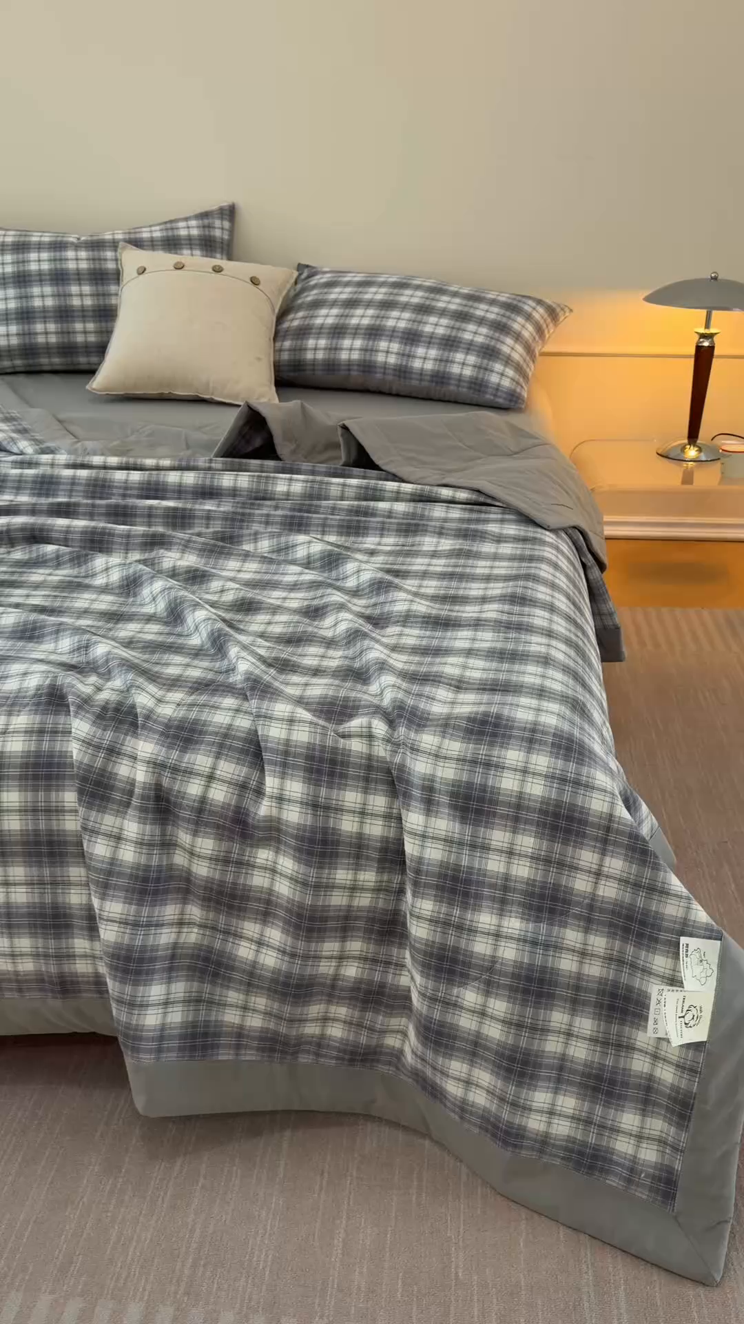 91家纺网 家纺一手货源 找家纺 悦然毛巾被 2026新款全棉水洗棉夏被夏凉被空调被 暖格晚风灰