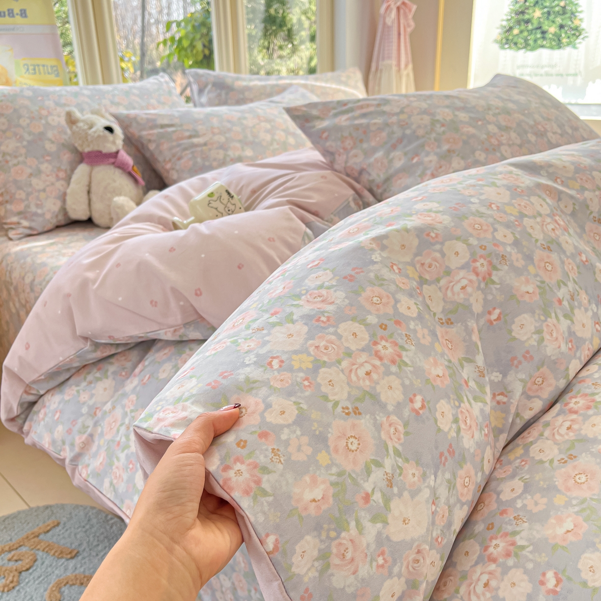 91家纺网 家纺一手货源 找家纺 寻米 2026新款13070全棉纯棉印花单床单床单单件-风格二 繁花-粉