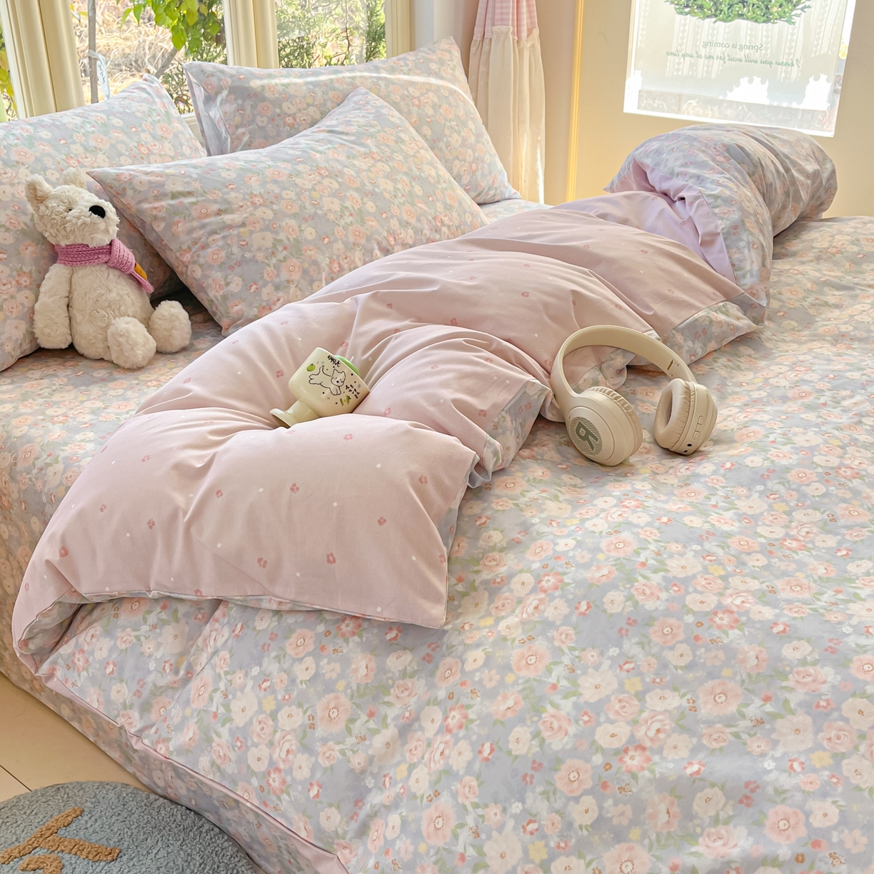 91家纺网 家纺一手货源 找家纺 寻米 2026新款13070全棉纯棉印花单床单床单单件-风格二 繁花-粉