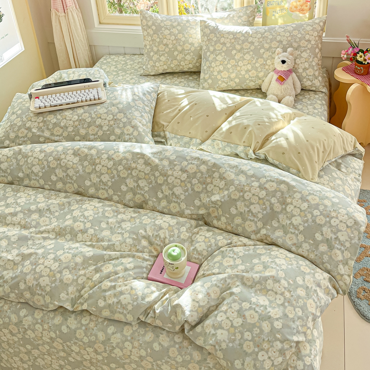 寻米 2026新款13070全棉纯棉印花单床单床单单件-风格二 繁花-绿