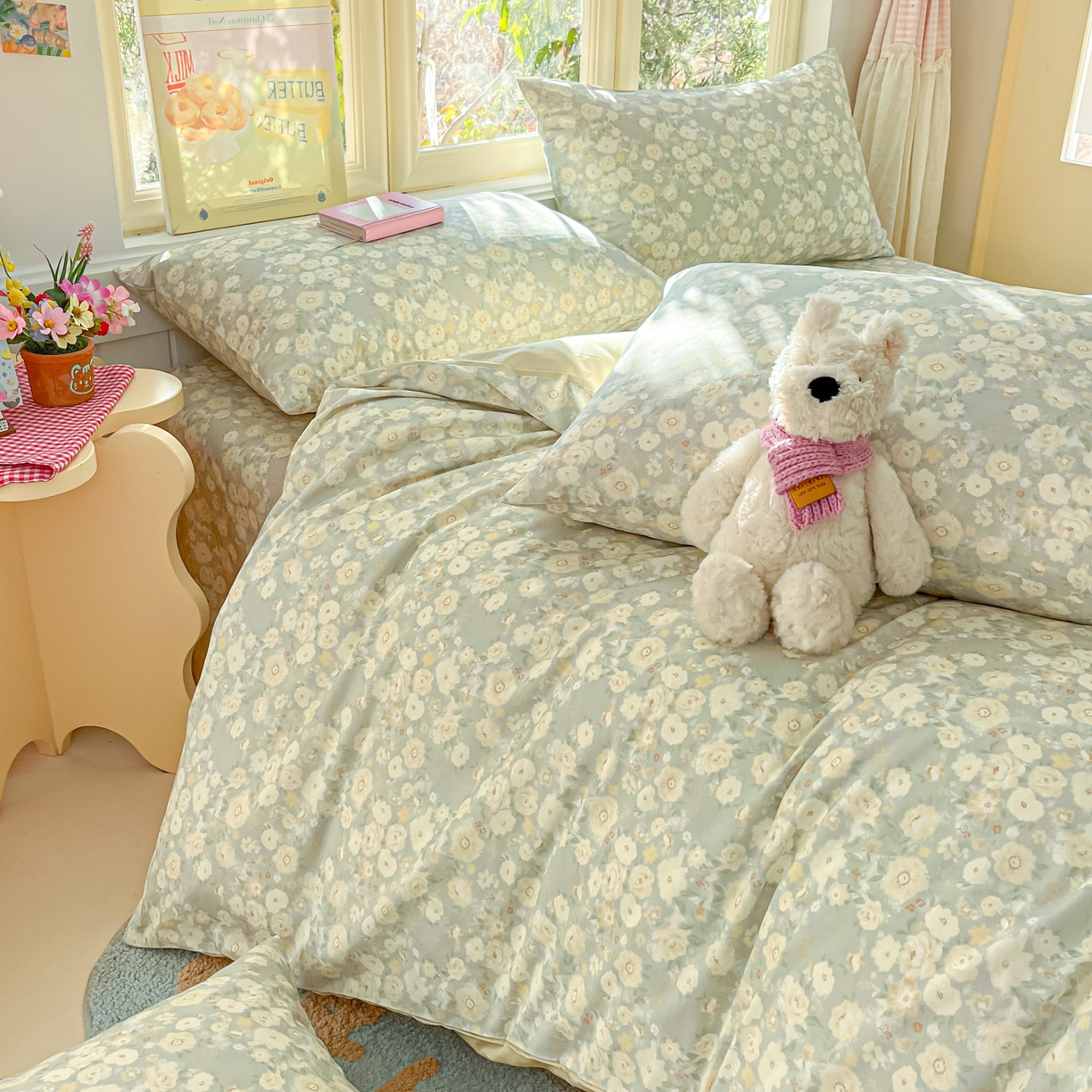 91家纺网 家纺一手货源 找家纺 寻米 2026新款13070全棉纯棉印花单床单床单单件-风格二 繁花-绿