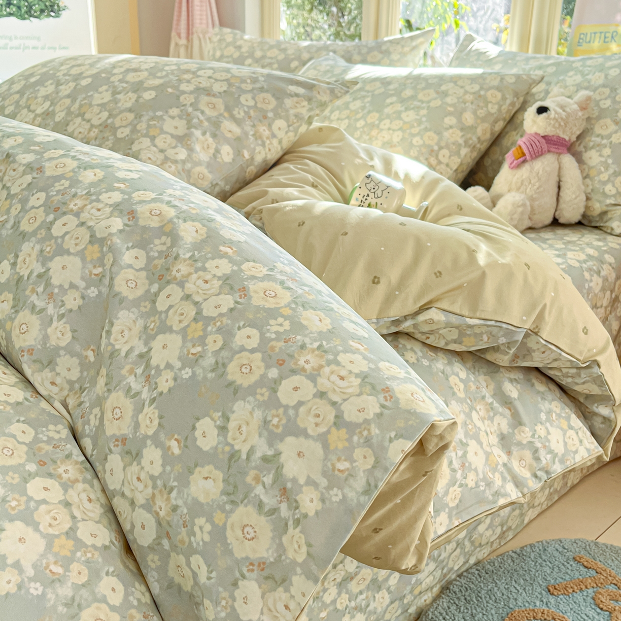 91家纺网 家纺一手货源 找家纺 寻米 2026新款13070全棉纯棉印花单床单床单单件-风格二 繁花-绿