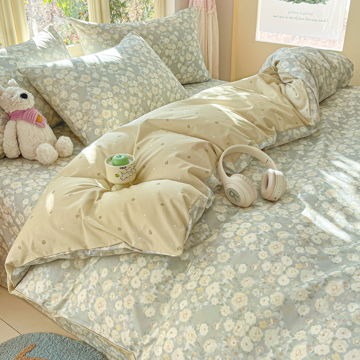 91家纺网 家纺一手货源 找家纺 寻米 2026新款13070全棉纯棉印花单床单床单单件-风格二 繁花-绿