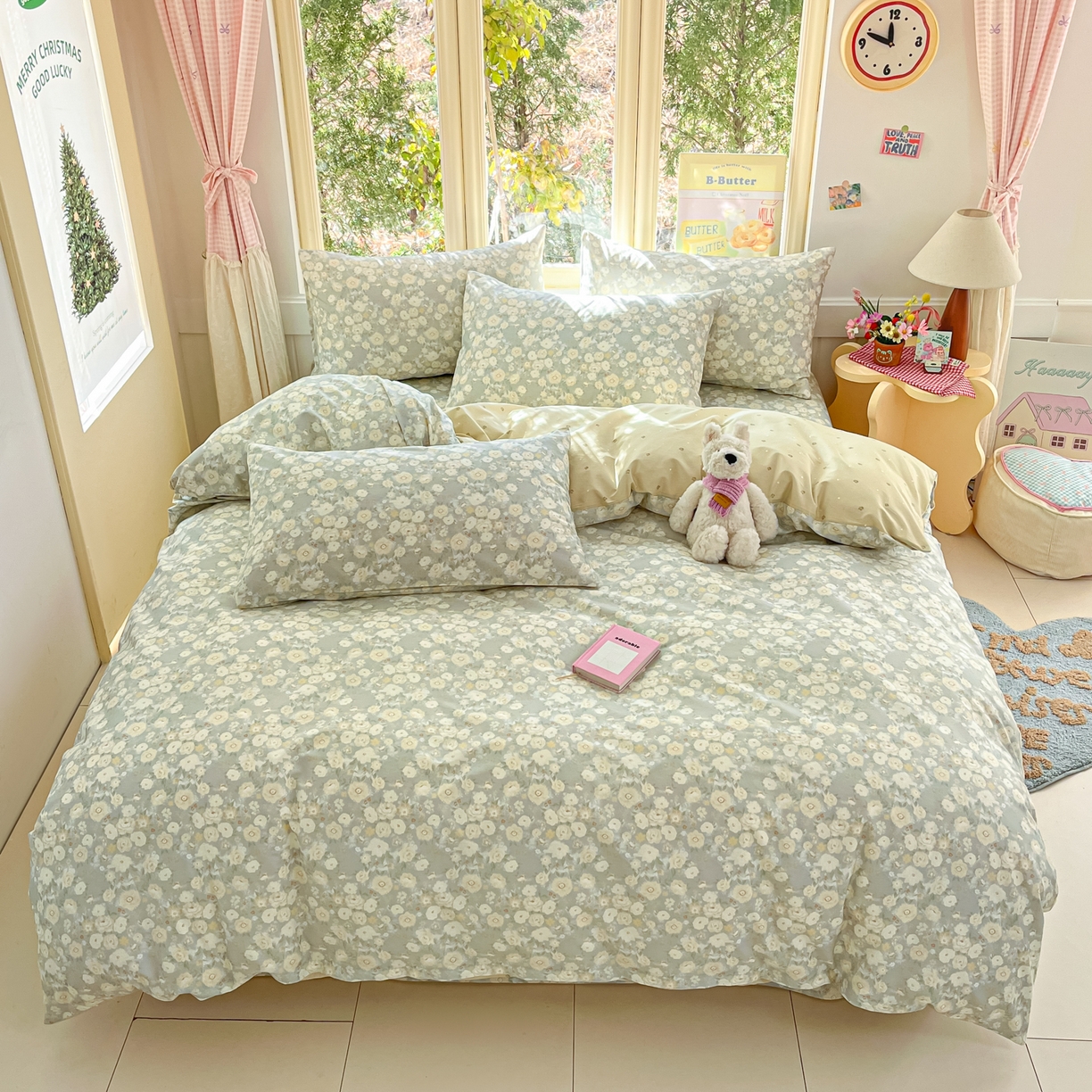 91家纺网 家纺一手货源 找家纺 寻米 2026新款13070全棉纯棉印花单床单床单单件-风格二 繁花-绿