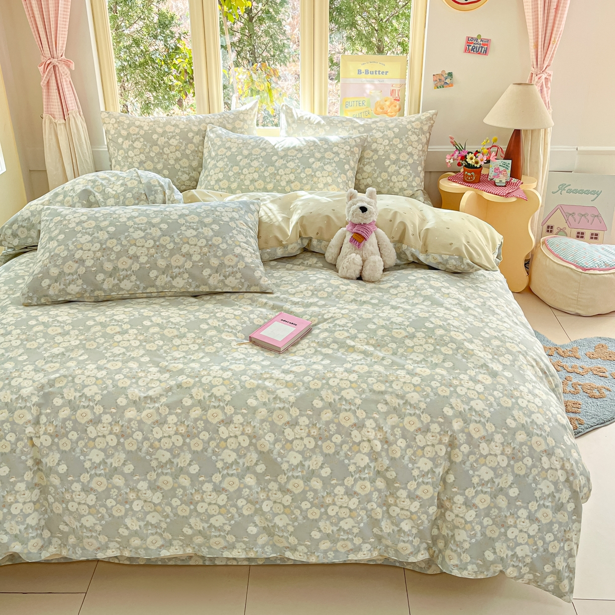 91家纺网 家纺一手货源 找家纺 寻米 2026新款13070全棉纯棉印花单床单床单单件-风格二 繁花-绿