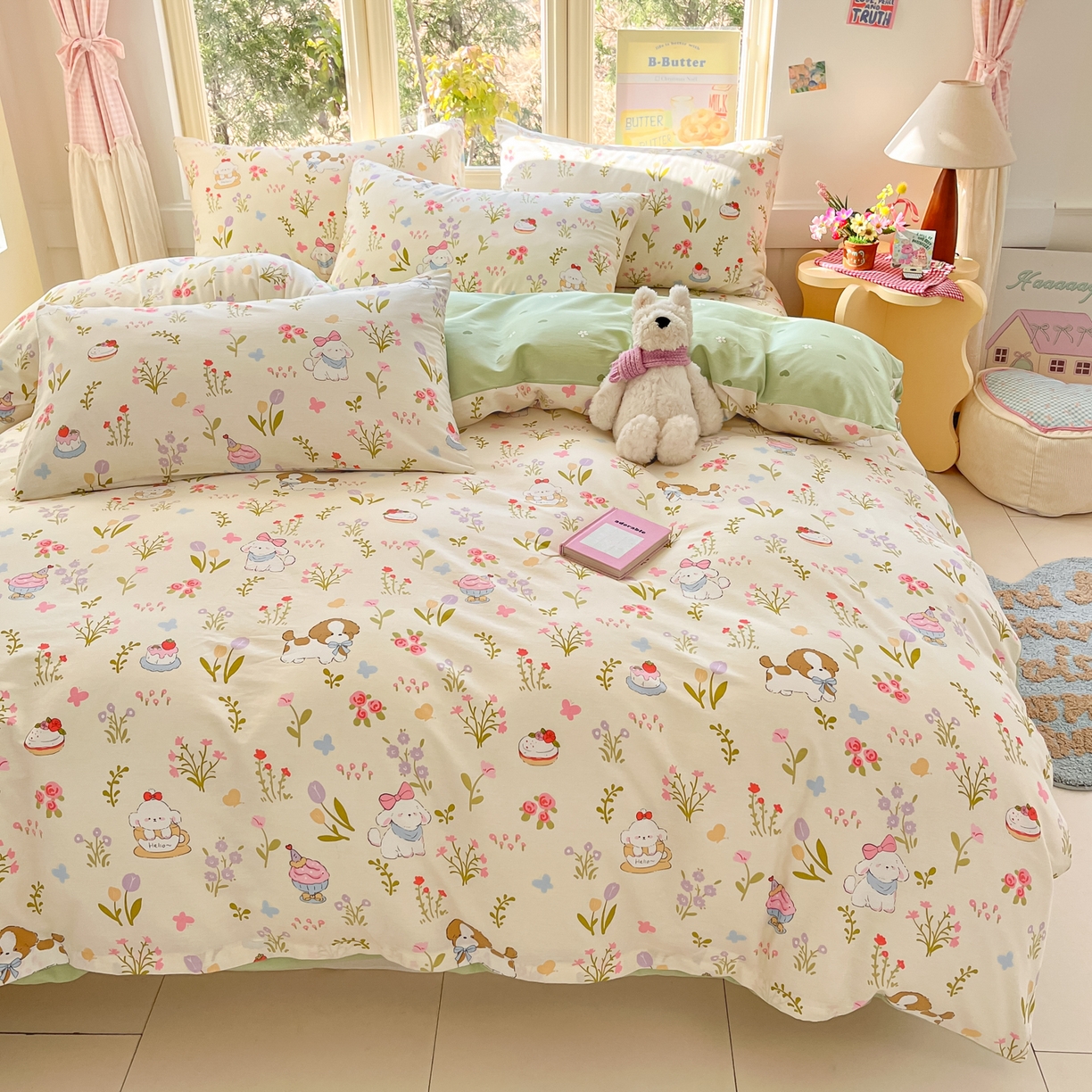 91家纺网 家纺一手货源 找家纺 寻米 2026新款13070全棉纯棉印花单床单床单单件-风格二 花园小狗