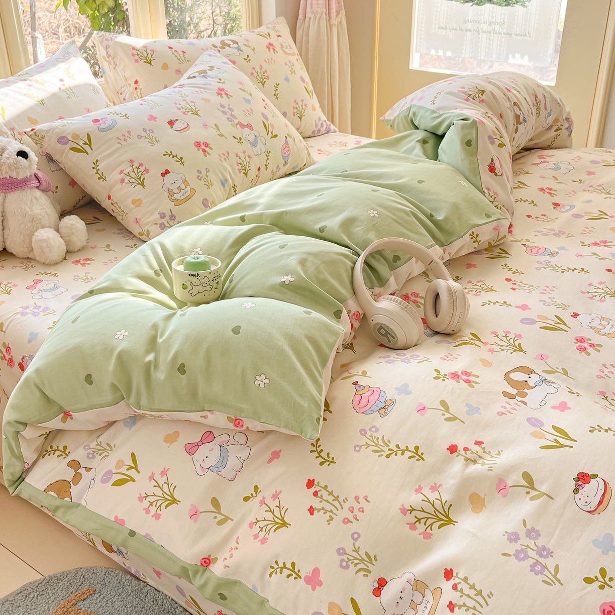 91家纺网 家纺一手货源 找家纺 寻米 2026新款13070全棉纯棉印花单床单床单单件-风格二 花园小狗