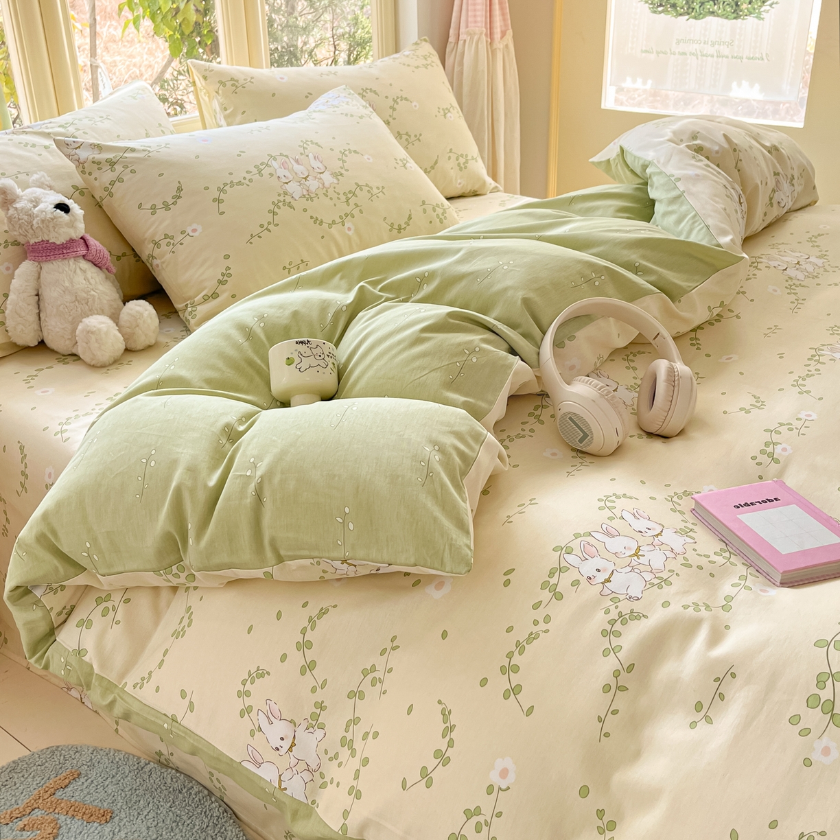 91家纺网 家纺一手货源 找家纺 寻米 2026新款13070全棉纯棉印花单床单床单单件-风格二 花园小兔