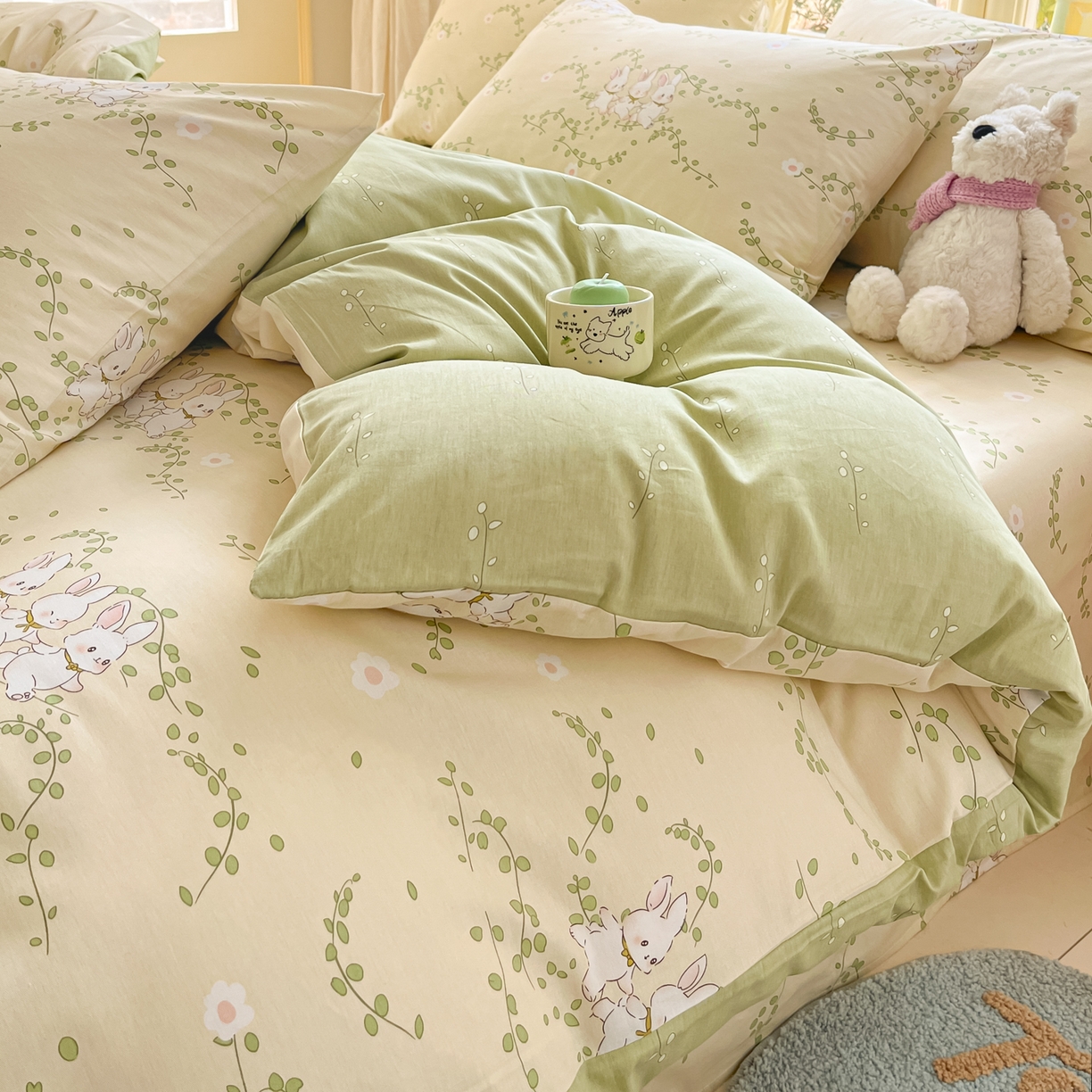 91家纺网 家纺一手货源 找家纺 寻米 2026新款13070全棉纯棉印花单床单床单单件-风格二 花园小兔