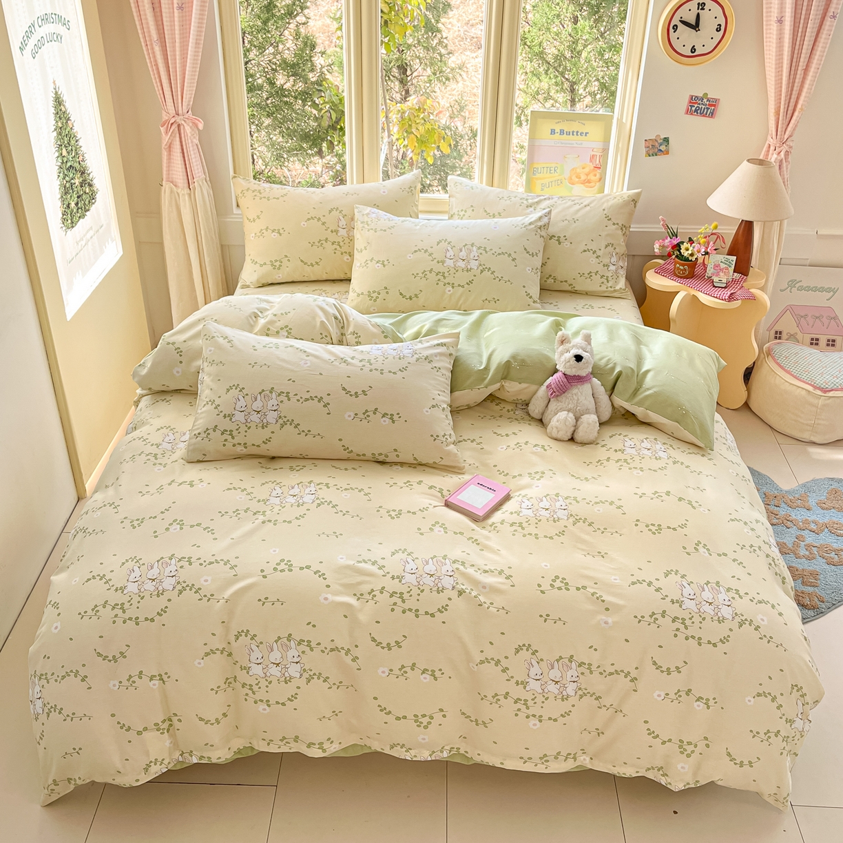 91家纺网 家纺一手货源 找家纺 寻米 2026新款13070全棉纯棉印花单床单床单单件-风格二 花园小兔