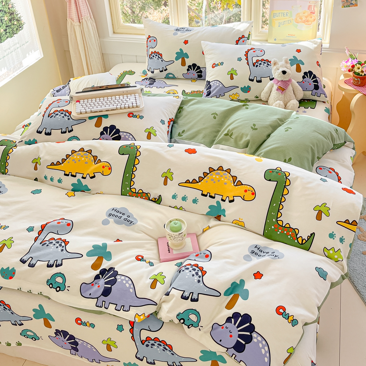 寻米 2026新款13070全棉纯棉印花单床单床单单件-风格二 恐龙乐园