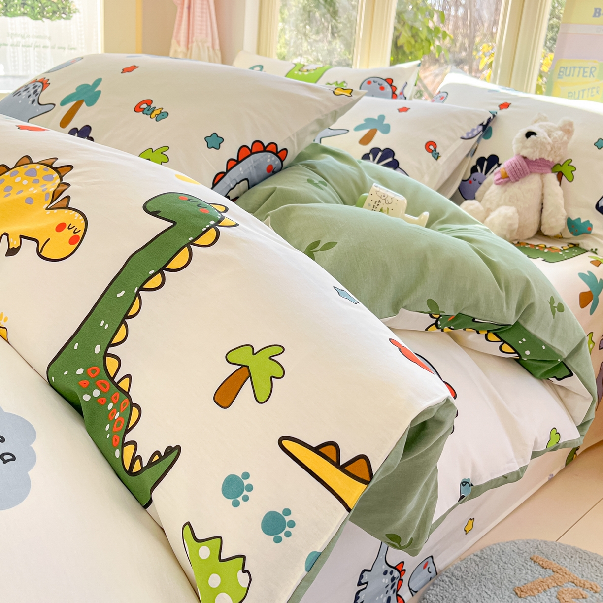 91家纺网 家纺一手货源 找家纺 寻米 2026新款13070全棉纯棉印花单床单床单单件-风格二 恐龙乐园