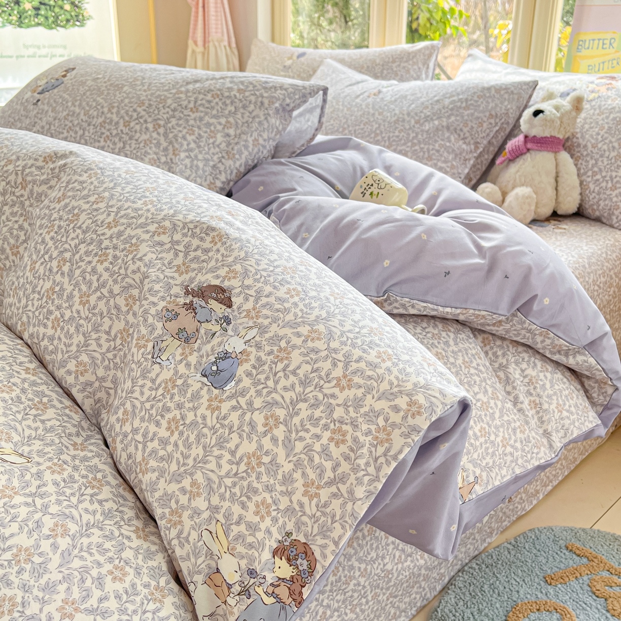 91家纺网 家纺一手货源 找家纺 寻米 2026新款13070全棉纯棉印花单床单床单单件-风格二 萌兔花园