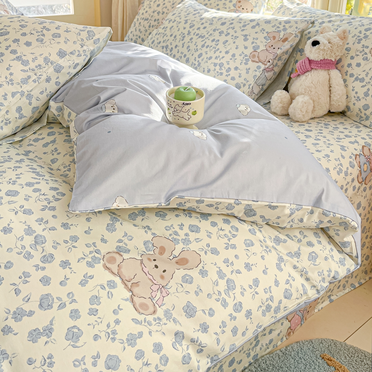 91家纺网 家纺一手货源 找家纺 寻米 2026新款13070全棉纯棉印花单床单床单单件-风格二 甜梦小熊