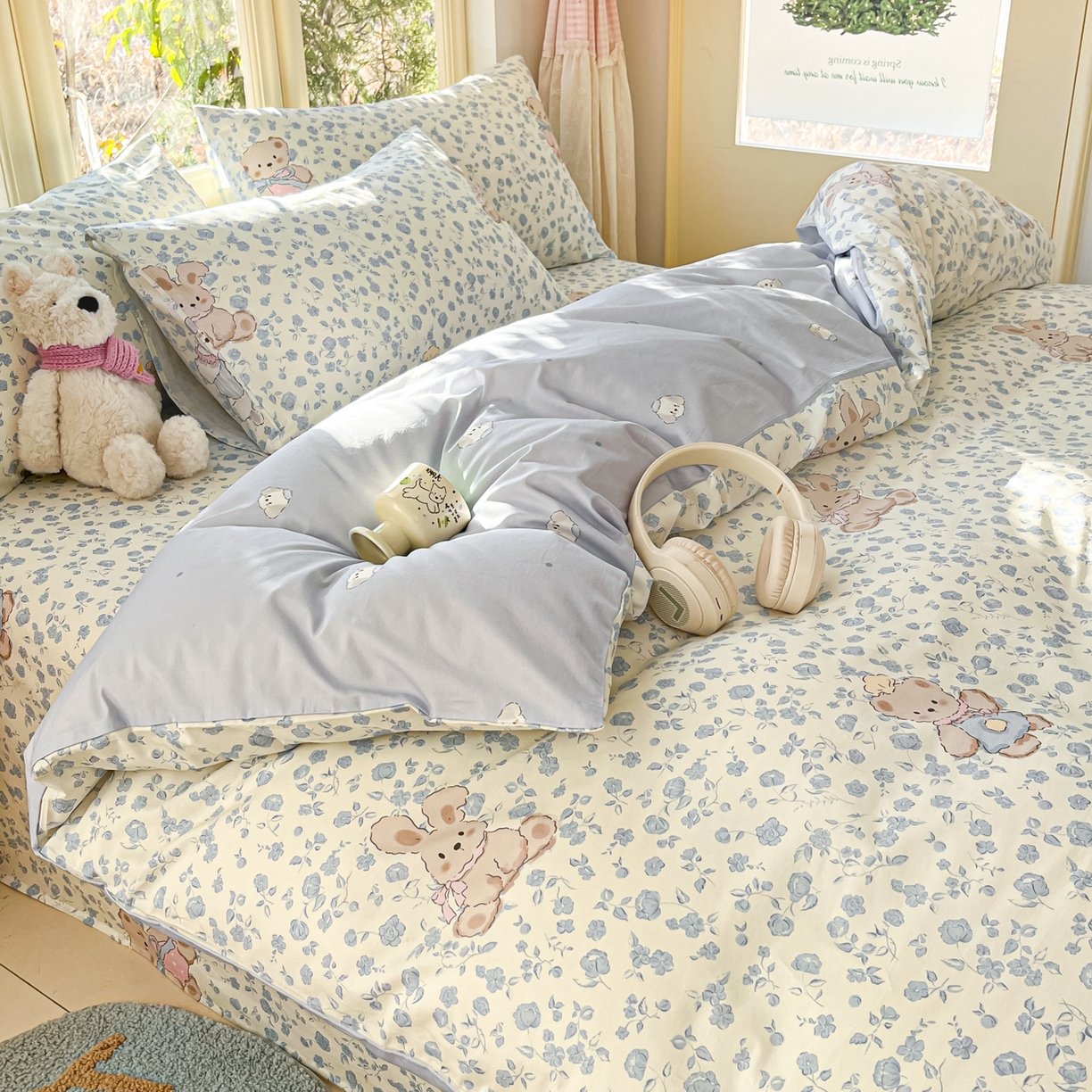 91家纺网 家纺一手货源 找家纺 寻米 2026新款13070全棉纯棉印花单床单床单单件-风格二 甜梦小熊