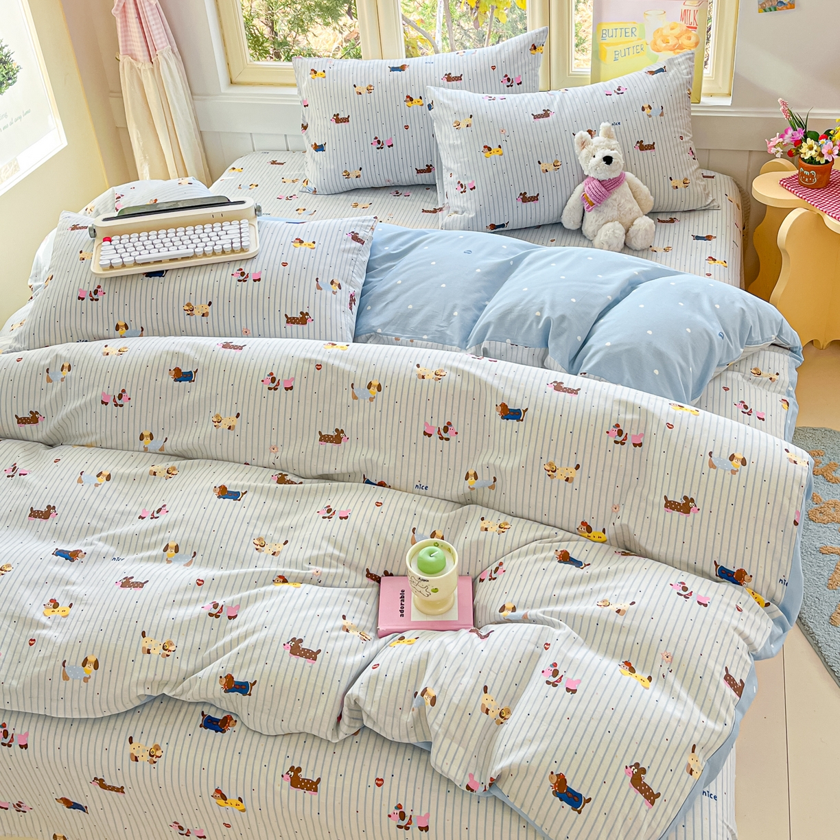 寻米 2026新款13070全棉纯棉印花单床单床单单件-风格二 小狗没烦恼-兰