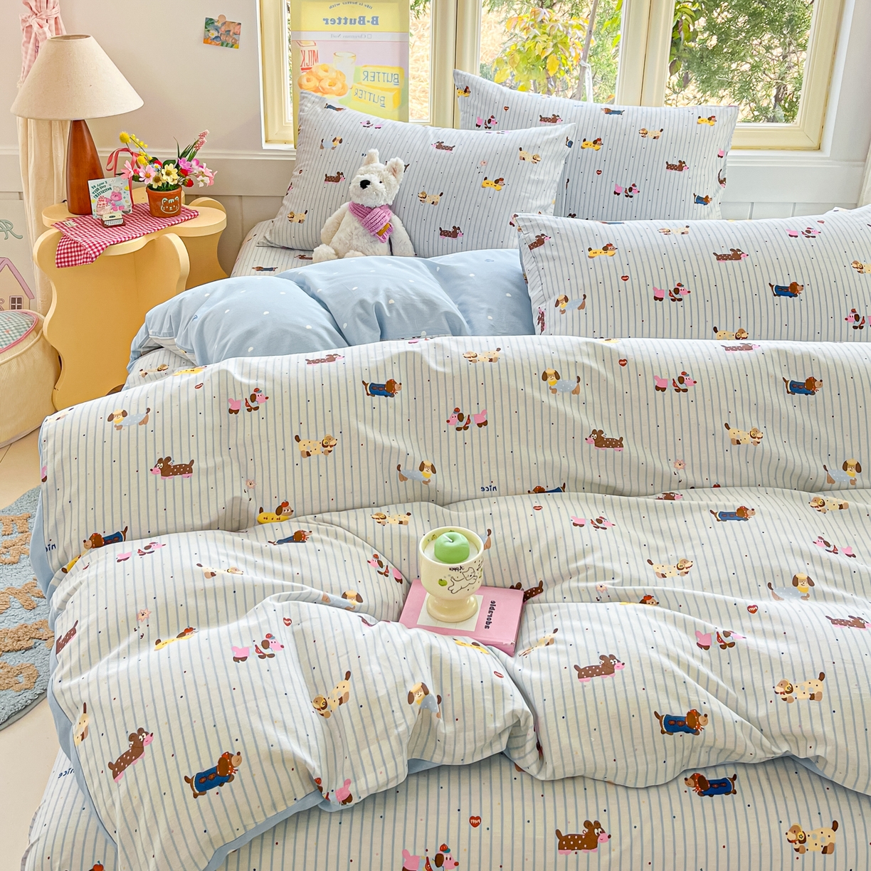 91家纺网 家纺一手货源 找家纺 寻米 2026新款13070全棉纯棉印花单床单床单单件-风格二 小狗没烦恼-兰