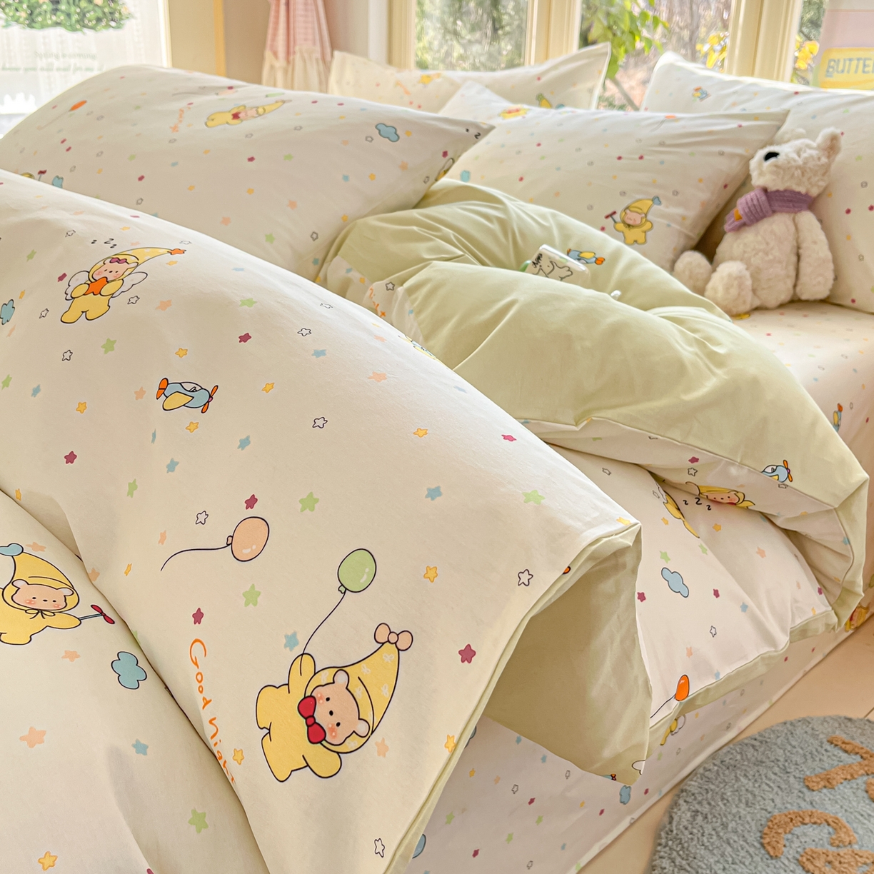 91家纺网 家纺一手货源 找家纺 寻米 2026新款13070全棉纯棉印花单床单床单单件-风格二 星星小熊