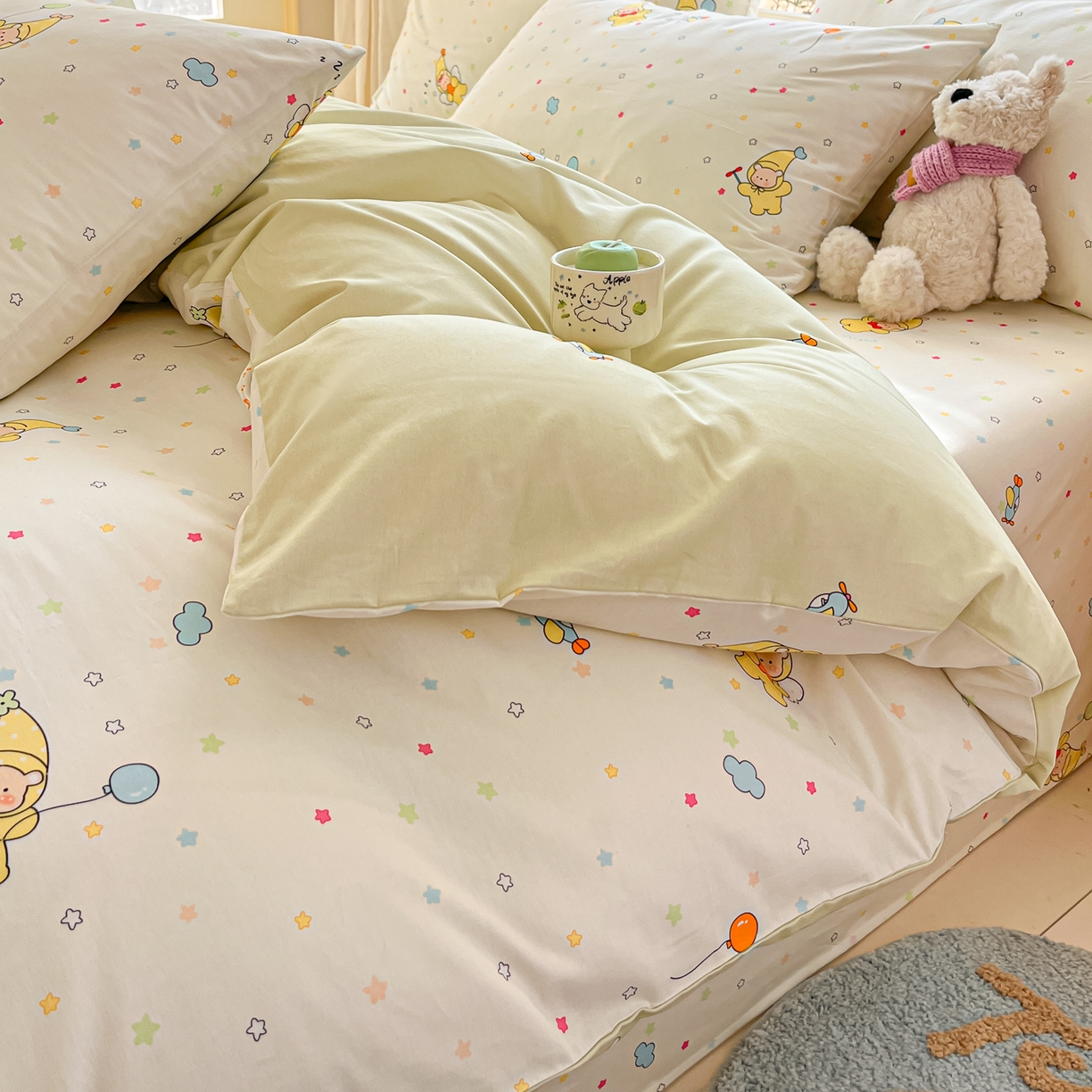 91家纺网 家纺一手货源 找家纺 寻米 2026新款13070全棉纯棉印花单床单床单单件-风格二 星星小熊