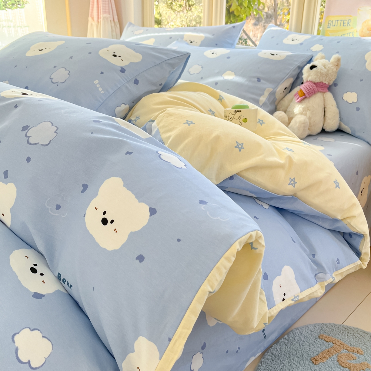 91家纺网 家纺一手货源 找家纺 寻米 2026新款13070全棉纯棉印花单床单床单单件-风格二 云朵小熊