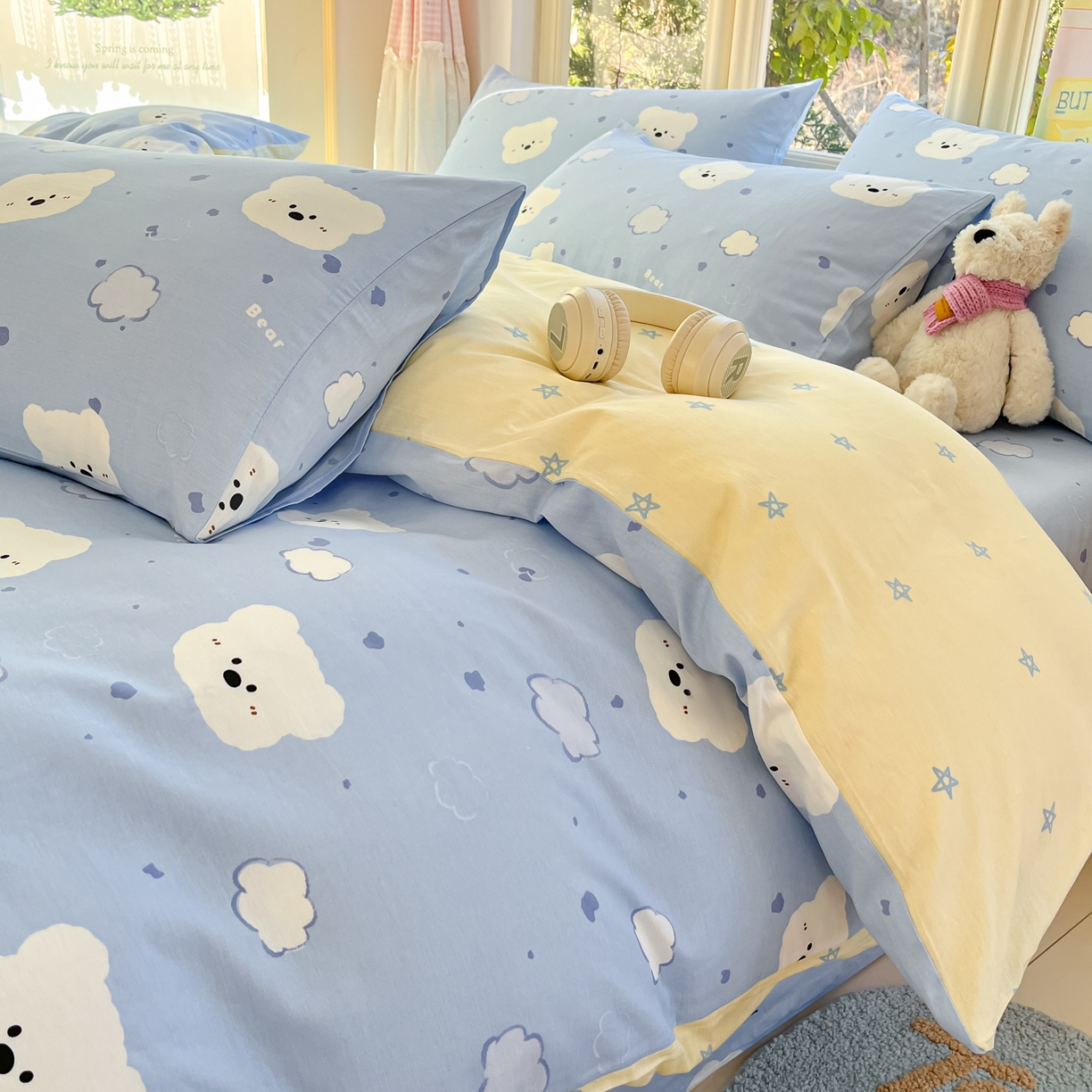 91家纺网 家纺一手货源 找家纺 寻米 2026新款13070全棉纯棉印花单床单床单单件-风格二 云朵小熊